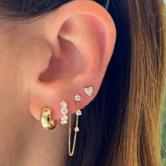 EF Collection Triple Solitaire Diamond Chain Stud SINGLE  Earring - Picture 1 of 6